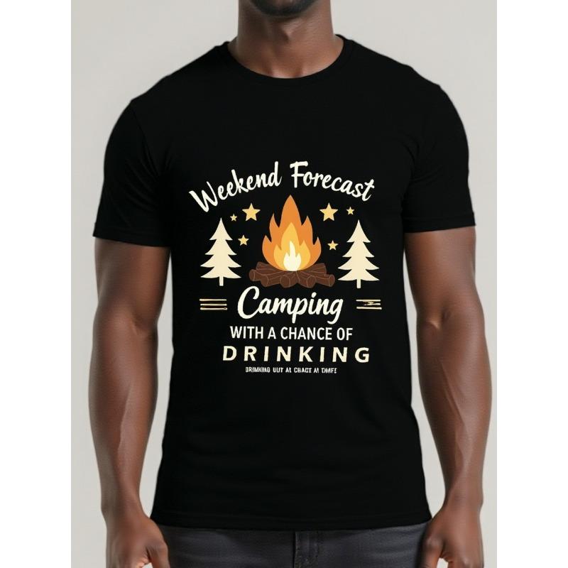 

Европейские размеры Питьевой Кемпинг Принт, Мужская футболка с круглым вырезом и коротким рукавом, Повседневная футболкаПовседневная удобная легкая футболка для лета S чёрный