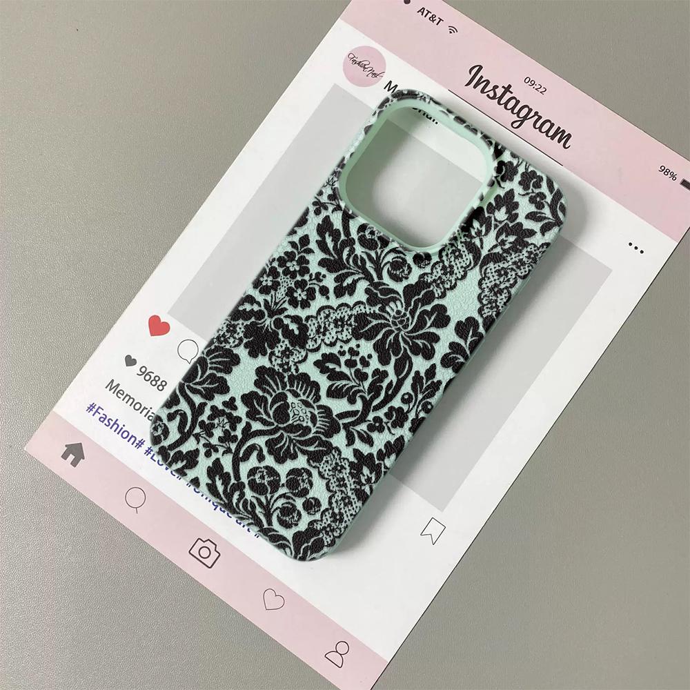 

INS Lace Style Flower Pattern Silicone Phone Case For iPhone 17 17Air 13 16 15 14 12 11 Pro Max Lychee Grain Soft Cover Funda iPhone 13 Pro Max