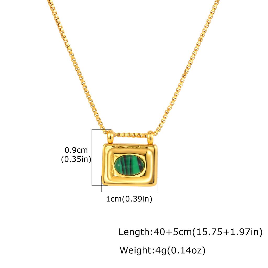 Square Pendant Necklace Stainless Steel Natural Stone Inlay Box Chain for Women Vintage Healing Jewelry Waterproof