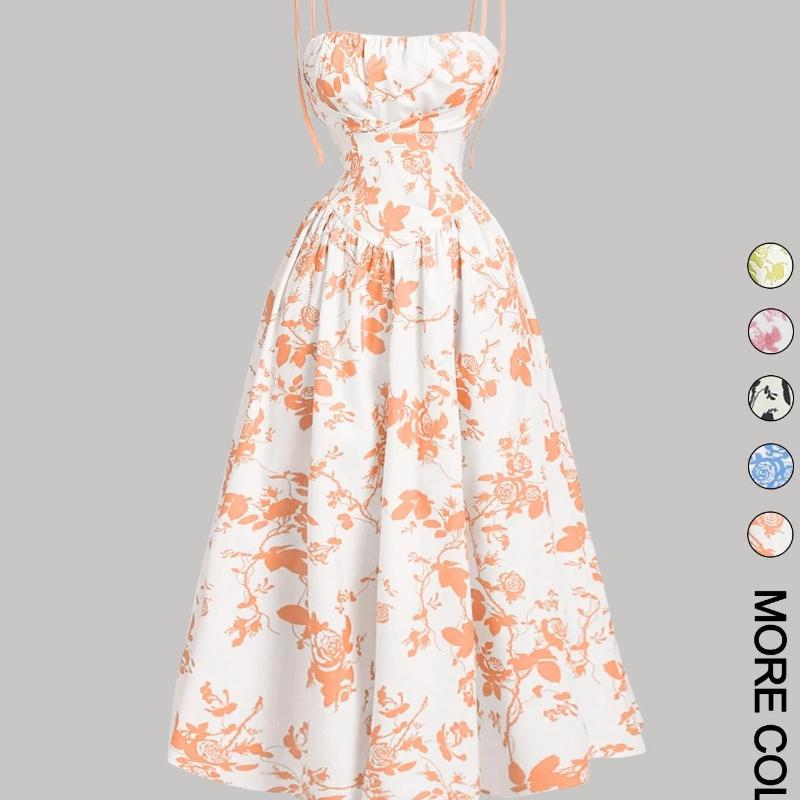 Women s Fashionable And Elegant Floral-print Halter Dress For Summer L оранжевый