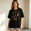 Celestial Moon Star Print Tshirt Minimalist Gold Sky Graphic Tee Casual Summer Tops Loose Fit White Black Tshirt Unisex
