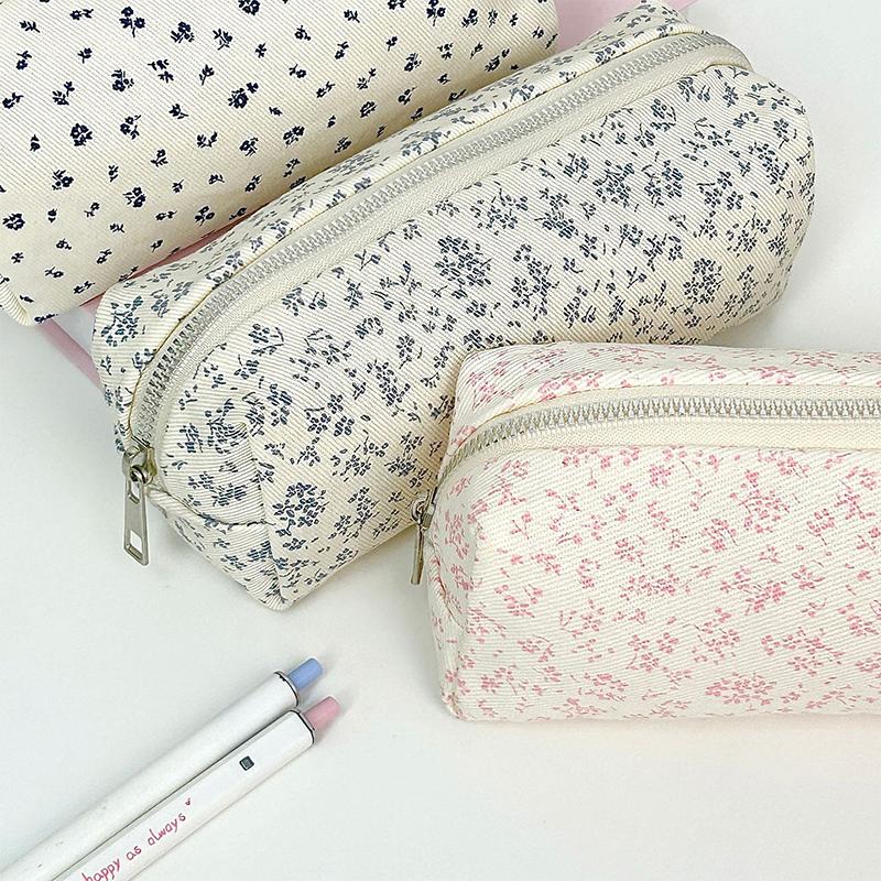 Cartoon Floral Printing Pen Bag Student Grils Stationery Bag Large Capacity Pencil Case Multifunctional Stationery Organizer