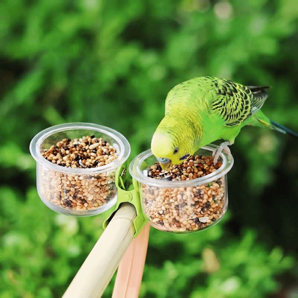Pet Supplies Transparent Bird Cage Feeder Wear-resistant Non-slip Parrot Food Bowl With Clip Plastic Feeder Cup Small Pet Bird