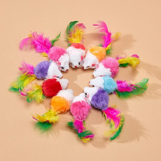 3/5/12Pcs Cat Mouse Toys Faux Fur Cat Mice Toy with Feather Tail Interactive Mini Furry Mouse with Rattle Sounds for Indoor Cat