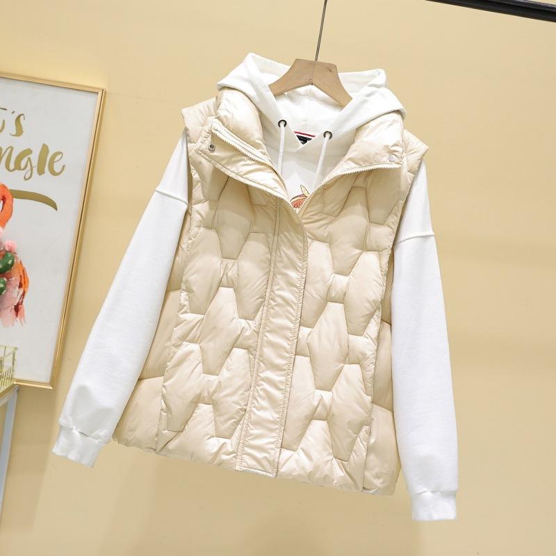 Cotton Vest Women's Short Stand-up Collar Rhombus Autumn and Winter New Korean Version Cotton Vest Cotton Vest Jacket Fashion Cotton Vest