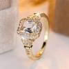 Luxury Crystal Square Zircon Stone Rings For Women Vintage Gold Color Engagement Bands Wedding Jewelry Bridal Versatile Gifts