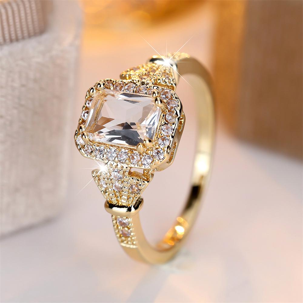 Luxus Kristall Quadrat Zirkon Stein Ringe Für Frauen Vintage Gold Farbe Verlobungsringe Hochzeits Schmuck Braut Vielseitige Geschenke 9 beige