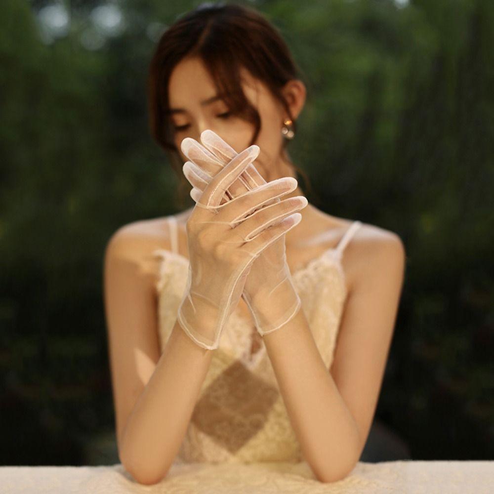 Mesh Bridal Gloves Solid Color Lace Hand Covers Fashion Stage Performance Gloves For Women