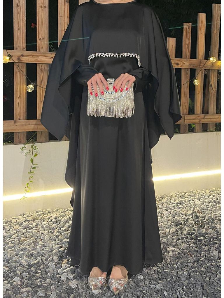 Elegant Women's Satin Cape Dress Robe Abaya