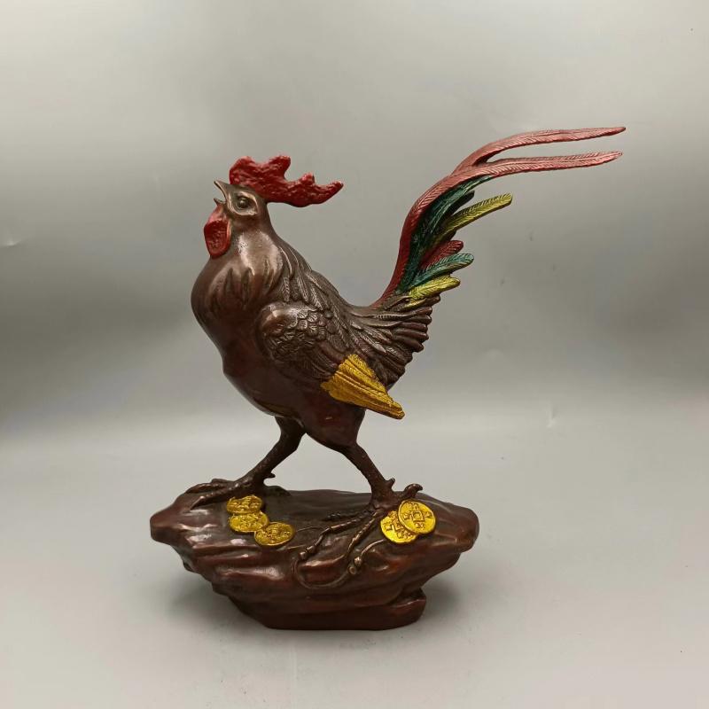Brass Good Luck Prosperity Living Room Bedroom Wine Cabinet Housewarming Decoration Zodiac Rooster Ornament Long17Wide7High20.5c