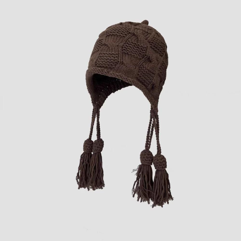 New Windproof Knitted Hat Tassel Ear Protection Winter Beanie Warm Headgear Winter