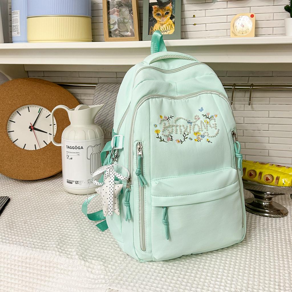 Schoolbag Tinglan light blue fresh embroidered backpack female Korean soft sister student schoolbag female junior high school high school large