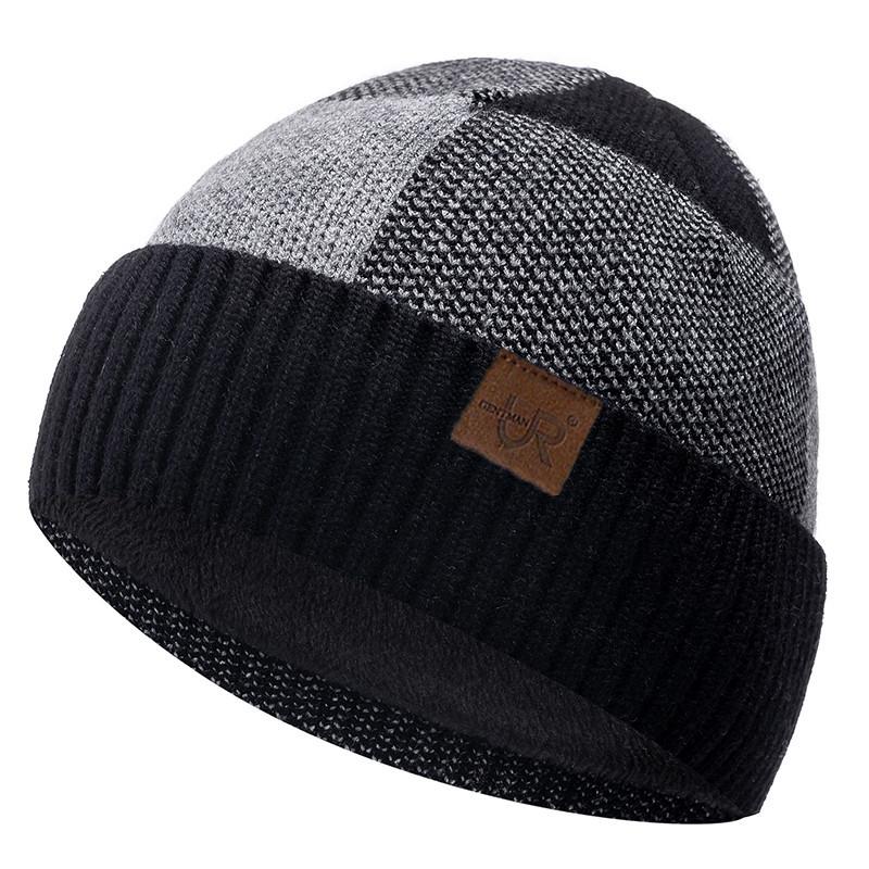 

New Unisex Winter Hat Add Fleece Warm Cap Lattice Stitching Soft Beanie Hat For Men Women Outdoor Thicken Ski Sports Knitted Hat 55cm-60cm чорний