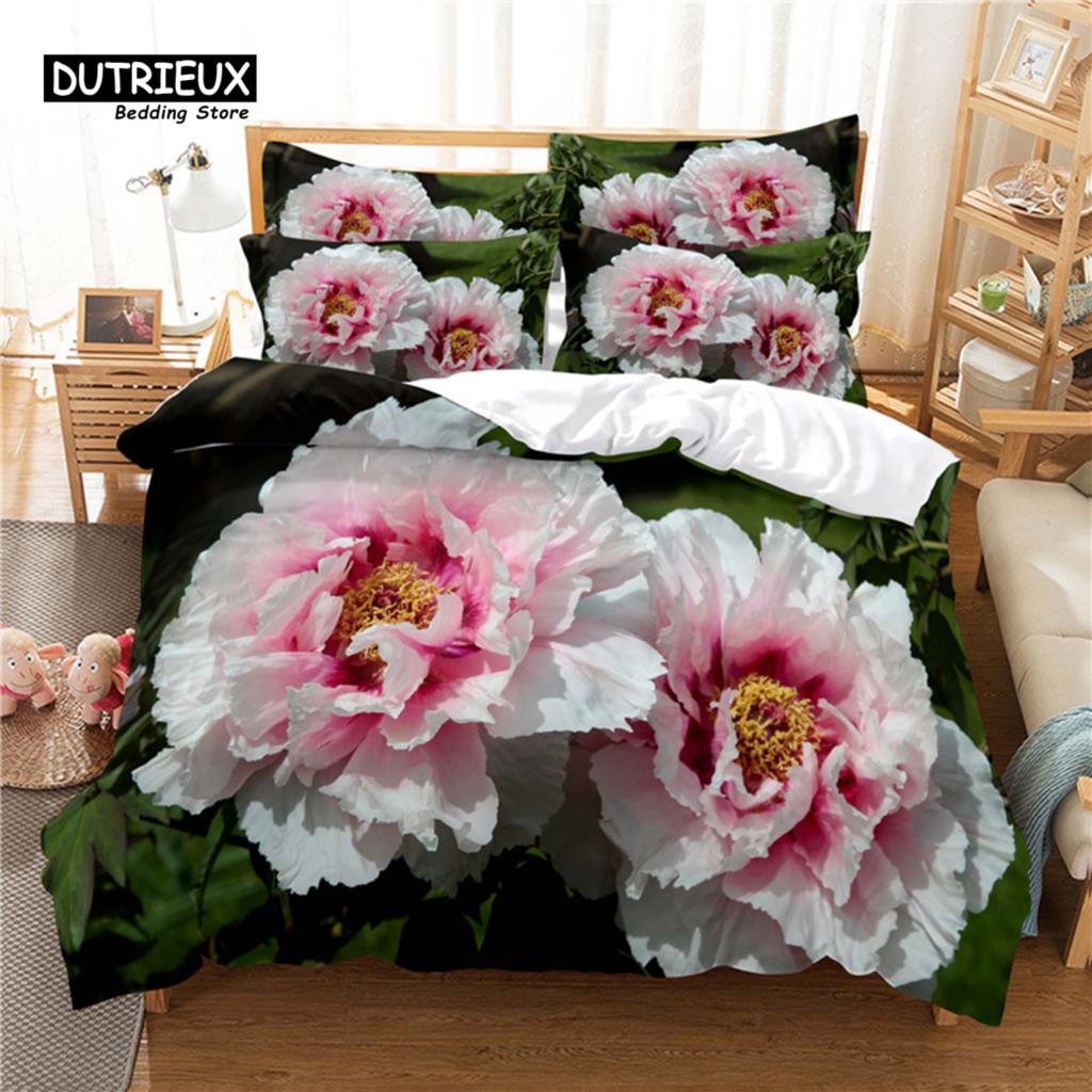 Beautiful Flower Bedding Set, 3Pc Flower Duvet Cover Set, Soft Comfortable Breathable Duvet Cover, For Bedroom Guest Room Decor