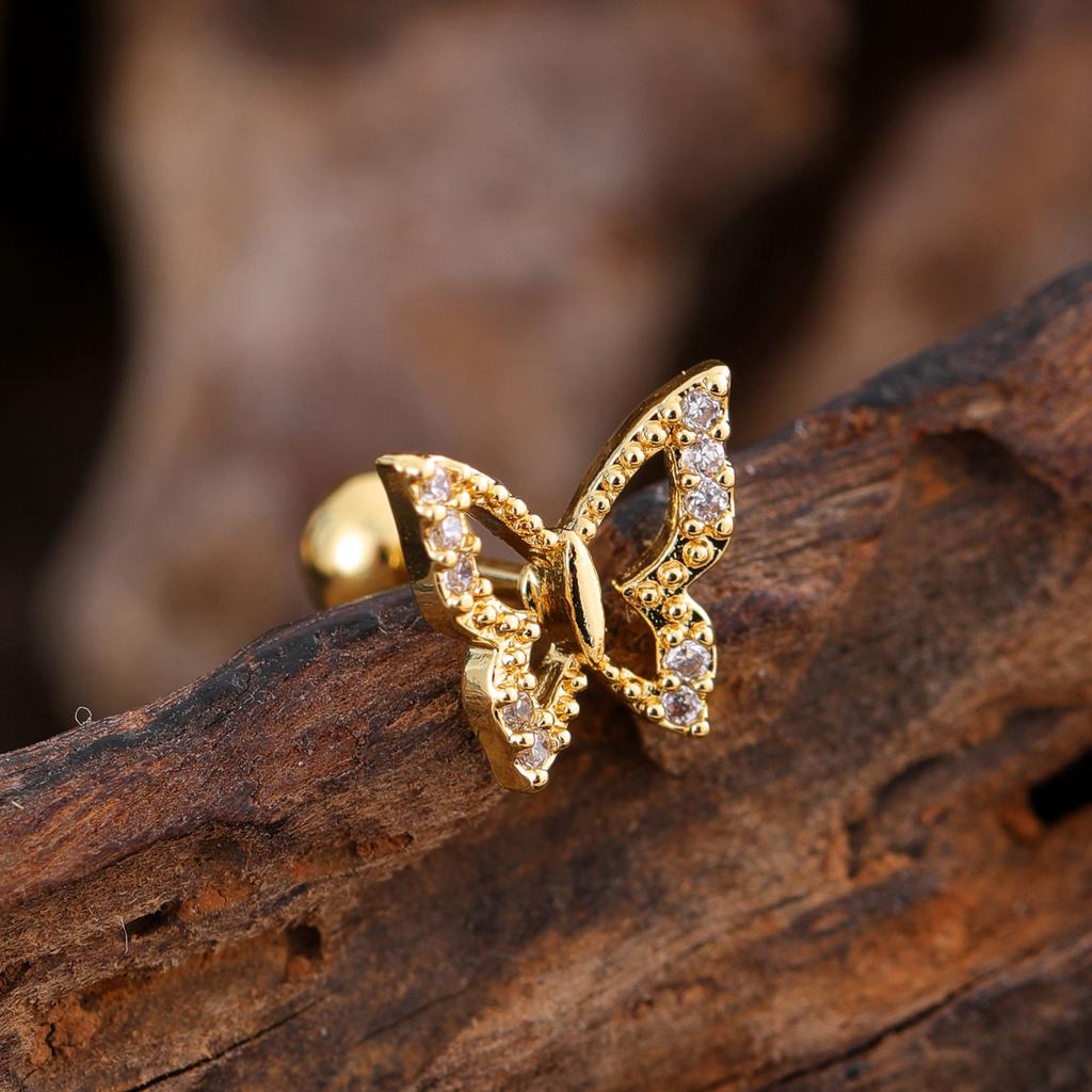 10Pcs/Set 20G Gold Cartilage Earring CZ Tragus Earring Bear Spider Design Helix Stud Rings Conch Ear 316L Steel Piercing Jewelry