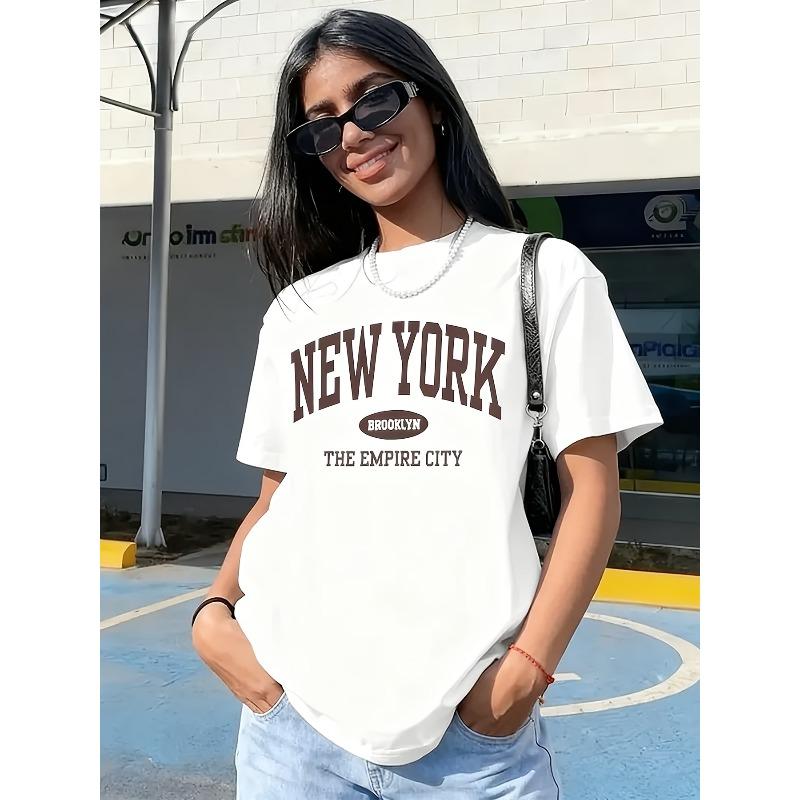 European Size [Stylish Printed T-Shirt] Breathable, Lightweight Ladies' NEW YORK BROOKLYN THE EMPIRE CITY Printed T-Shirt