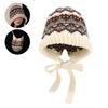 Retro Striped Knitted Woolen Hat Thickened Windproof Beanie Cap Ethnic Style Cold-proof Strap Ear Protection Hat for Women