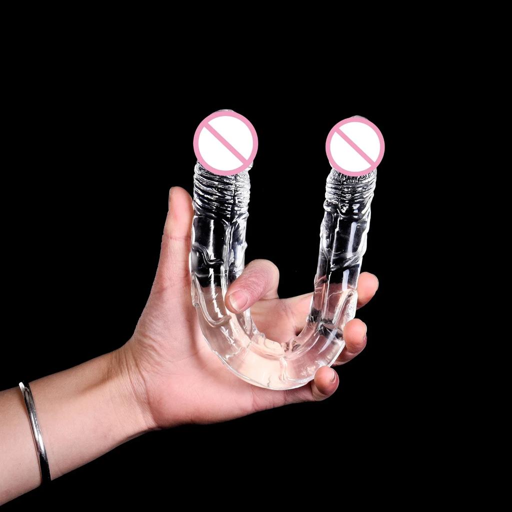 Dildo s dvojitou hlavou Long Jelly Realistic Dildo Dildo s dvojitým koncem Flexibilní velký penis pro ženy Sexuální hračky s masturbátorem pro lesbičky