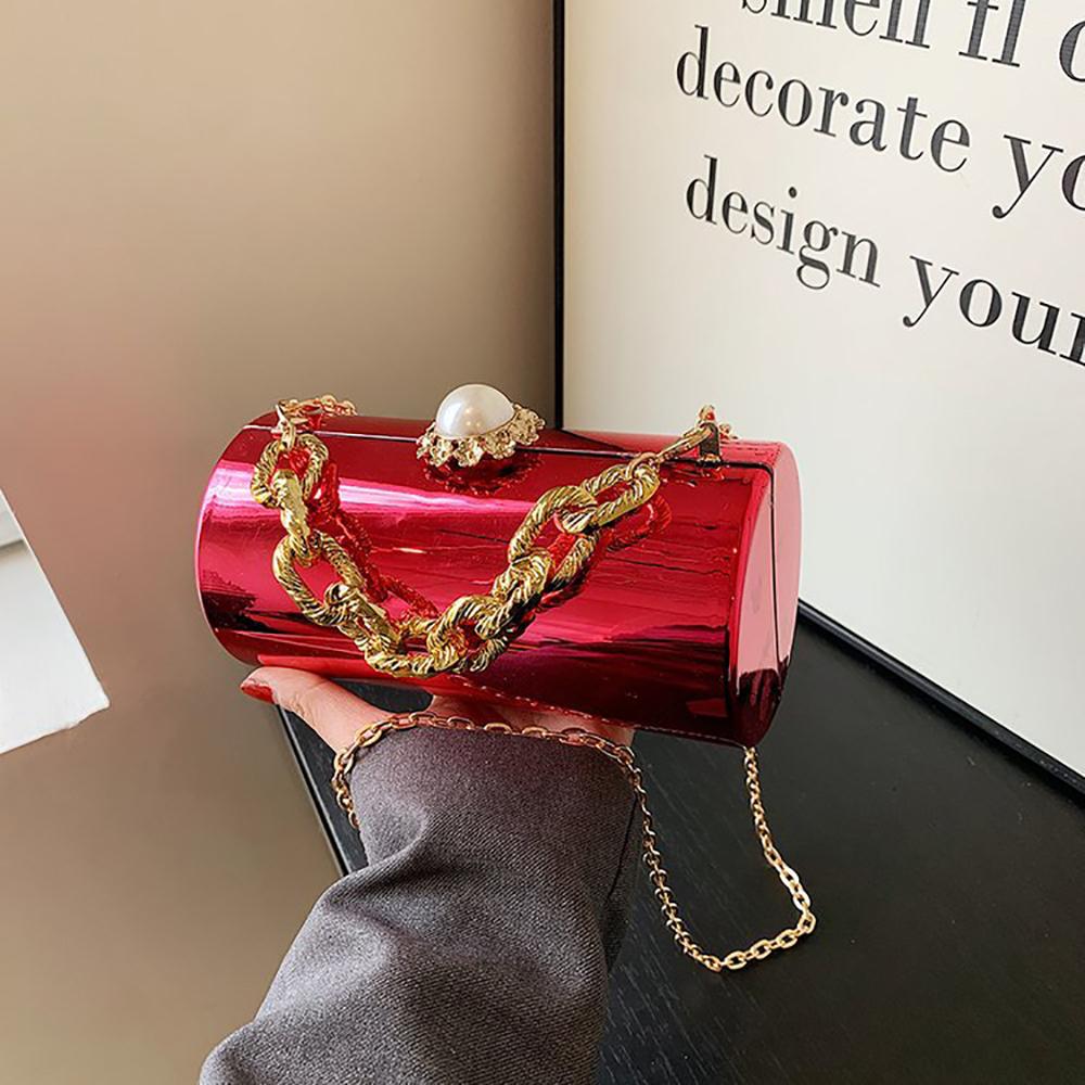 Light Luxury Party Women's Clutch Bag Temperament Versatile Chain Handbag New Bright Face Cylinder Single Shoulder Crossbody Bag
