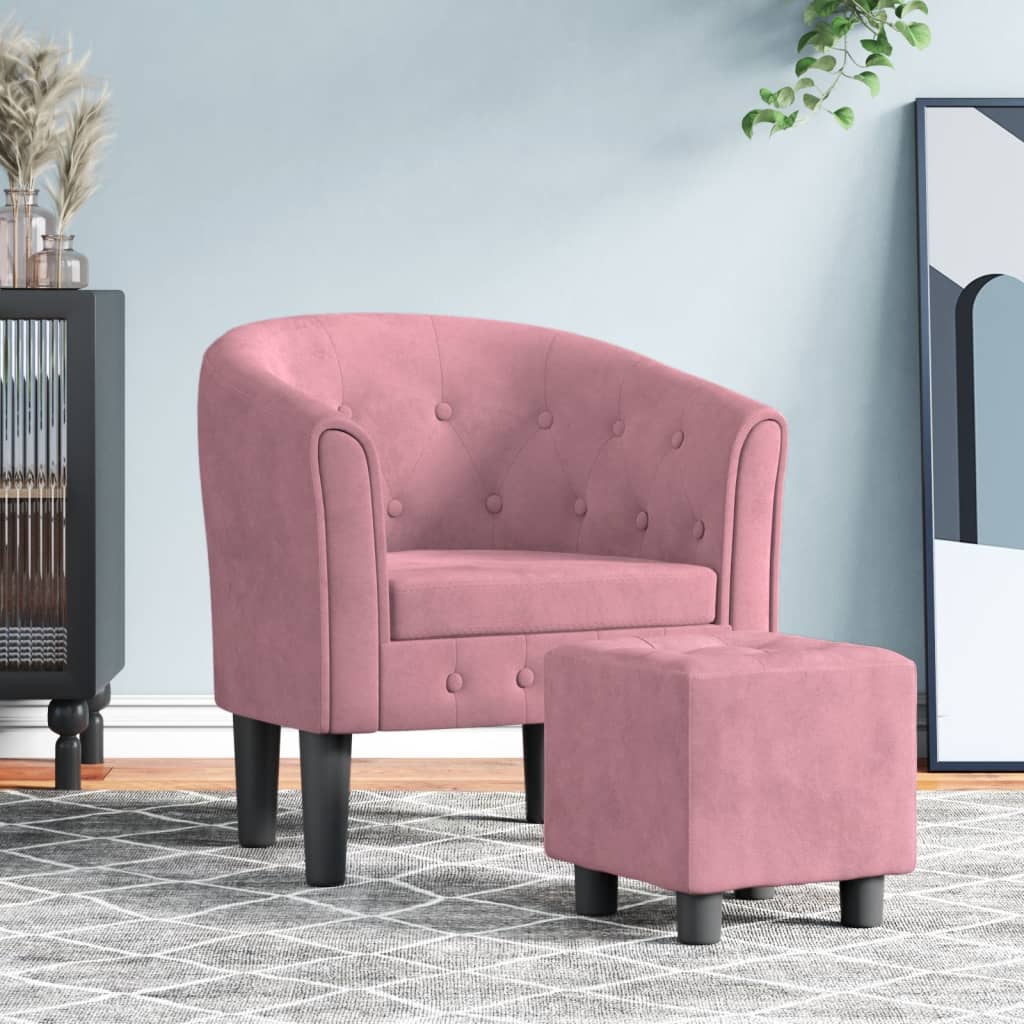 Club Chair with Footstool Pink Velvet
