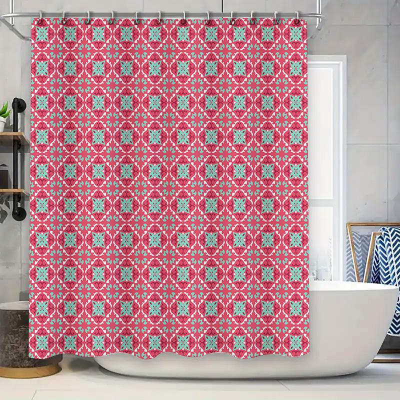 

Modern Red Blue Floral Bathtub Shower Curtain With Grommets Decorative Waterproof Home Decoration (T2843) 90x180cm