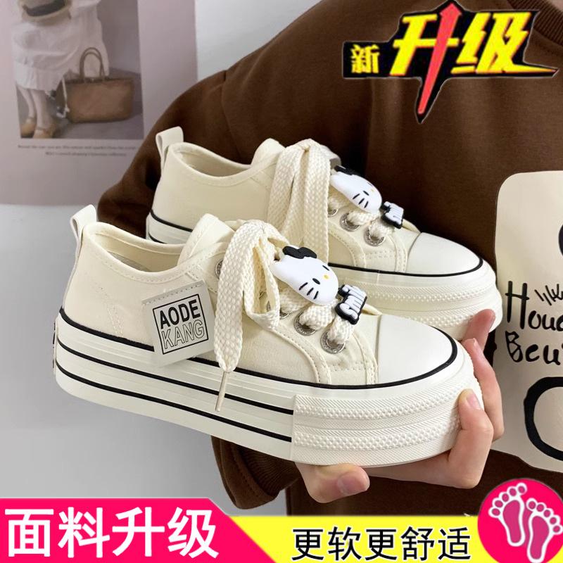 Platform canvas shoes women's 2025 new summer thin white shoes trend fashion niche fashion versatile port explosion