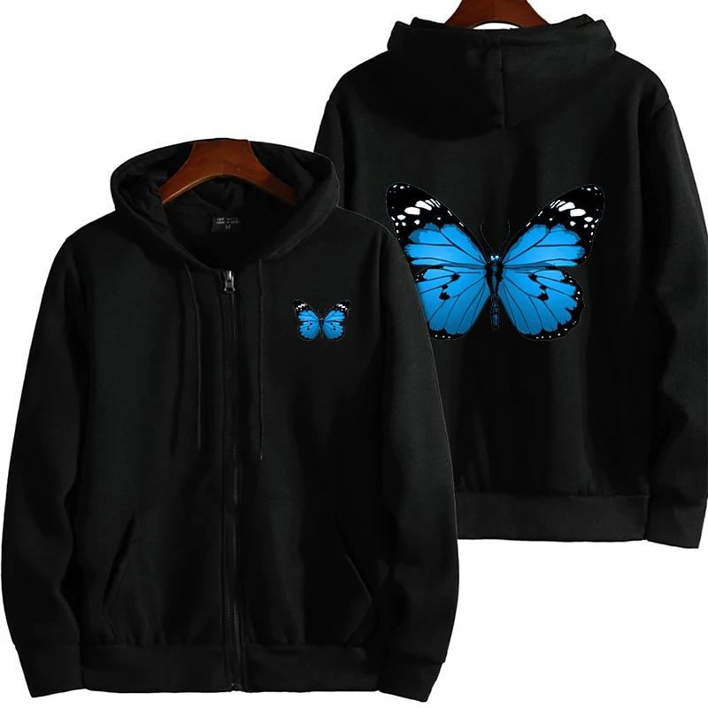 Damenmantel Schmetterlingsdruck Lässig Mit Kapuze Reißverschluss Sweatshirt Sport Joggingkleidung Vielseitig High Street Jacke