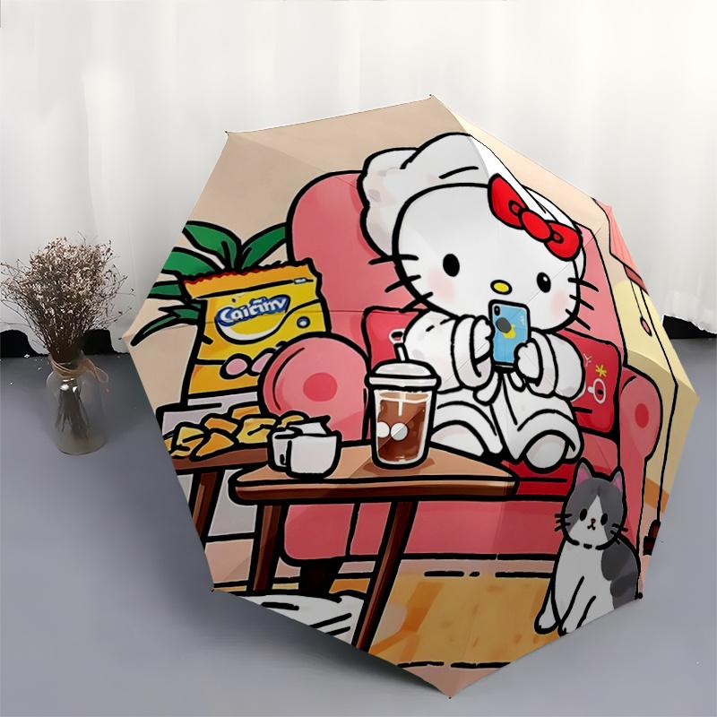1pc Hello Kitty Automatic Opening/Closing Umbrella with Foldable Design, 8-Bone Iron Frame, Outdoor Use, Ideal Gift for Fans, Travelers, Daily Use, Su