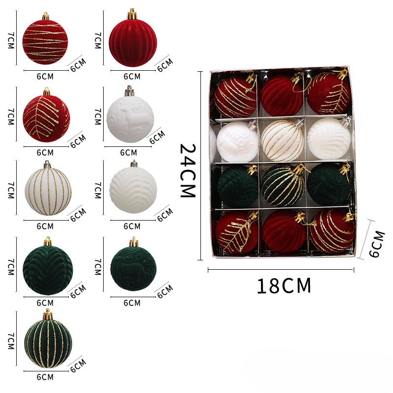 6/12pcs 6cm Wine Red Christmas Ball Ornaments Christmas Tree Party Decoration New Year Christmas Spheres Pendant Velvet Balls
