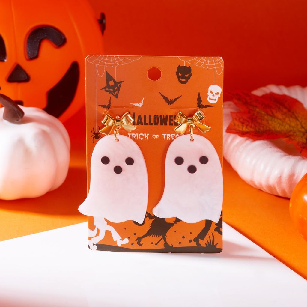 Kawaii Halloween Acrylic Ghost Earrings Trendy Bowknot Cute Dangle Drop Earrings For Women Men Party Jewelry Accessories Gift