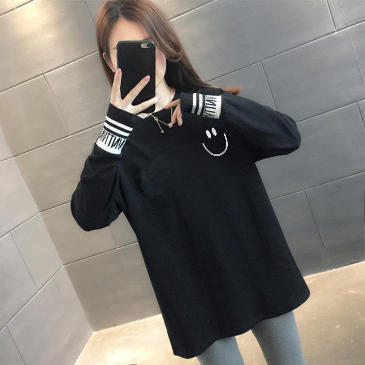 Women's Double-Sided Velvet Long-Sleeve T-Shirt, Autumn/Winter, Korean Style, Plus Size, Mid-Length, Loose Fit, Base Layer.