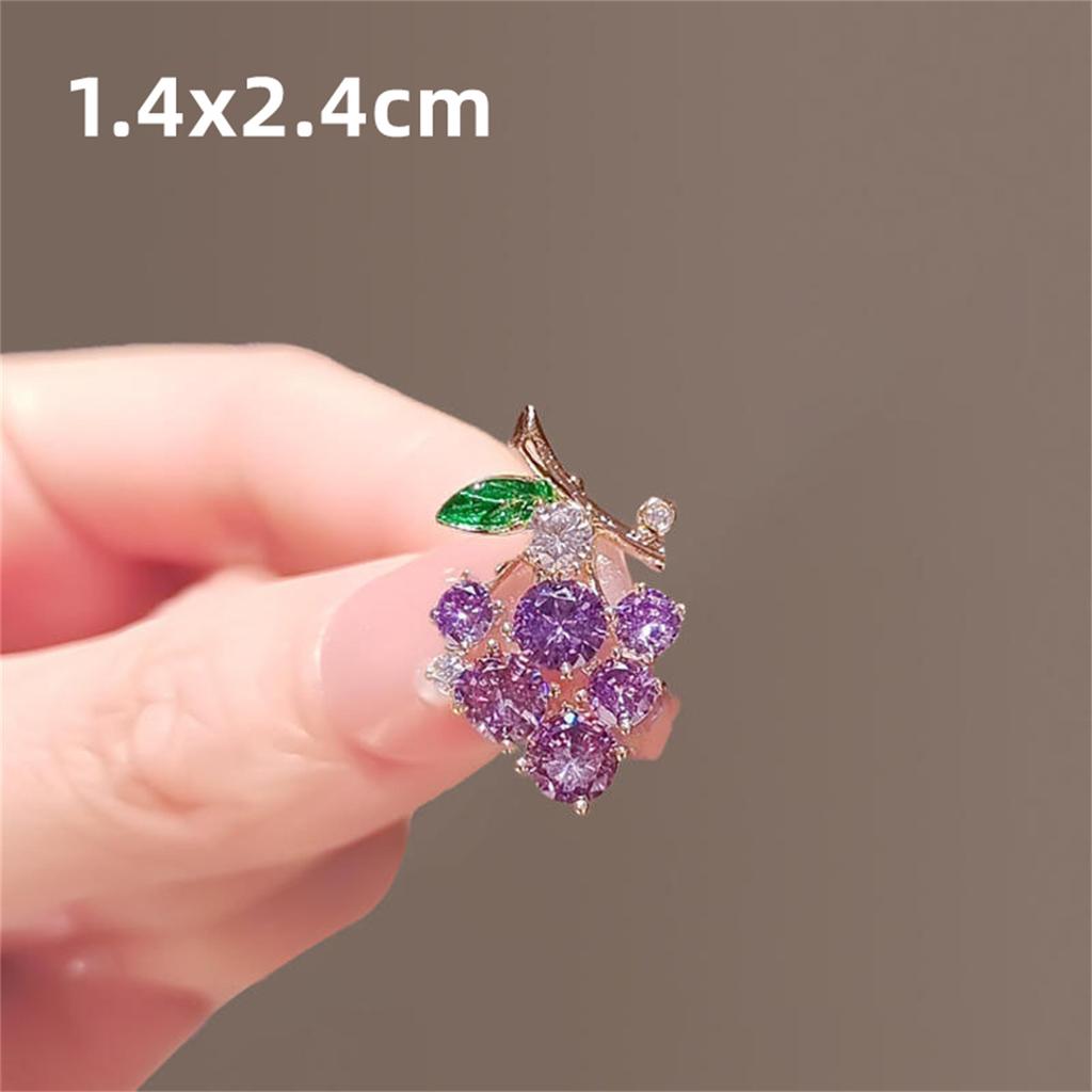 Rinhoo Exquisite Purple Green Rhinestone Grape Brooch For Women Elegant Fruit Leaf Lapel Pins Plant Banquet Badge Casual Jewelry