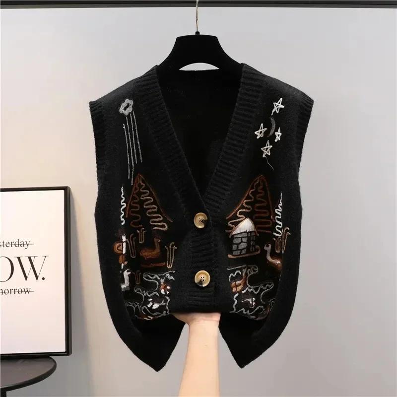 Autumn Sweater Knitted Vest Korean Top For Women Clothing Oversize Vintage Sleeveless Korean Harajuku V-neck Cardigans