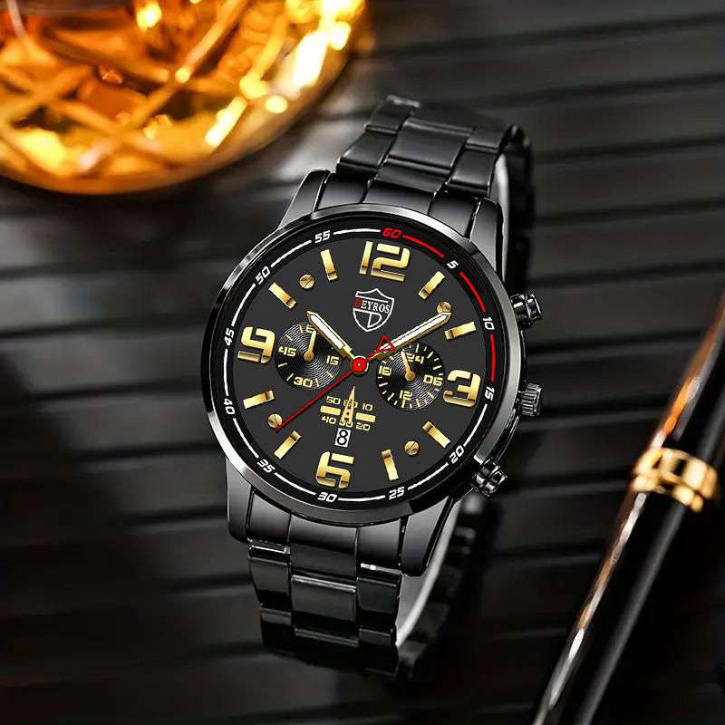 3pcs/set, 1pc Men's Fashion Casual Round Pointer Quartz Watch & 1pc Bracelet & 1pc Necklace, Men's Gifts