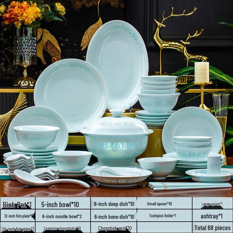 Xuankunpai Jingdezhen Celadon Underglaze Tableware Set