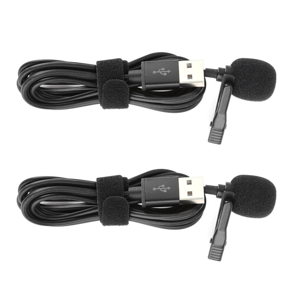 2PCS Professional Wired Wired Lapel Microphone USB Audio Output Clip-On Microphone for Interview