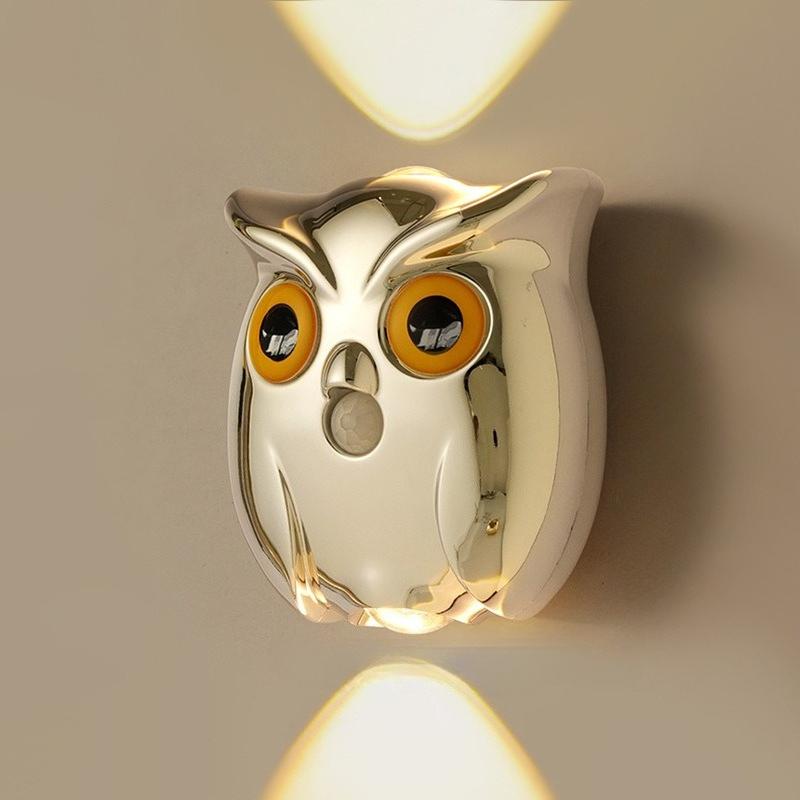 1Pc Intelligent Induction Owl Night Light Wiring-free Magnetic Suction Corridor Aisle Rechargeable Wall Lamp