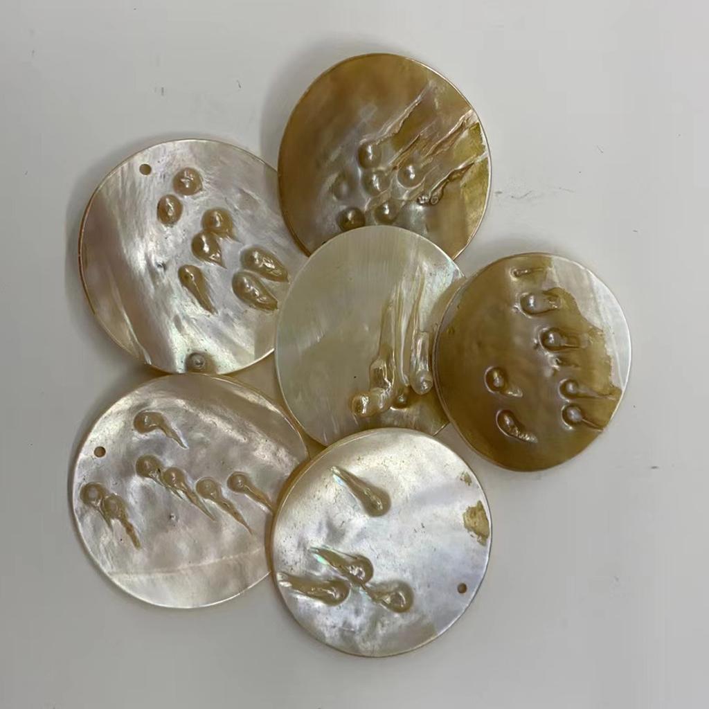 3Pcs/Pack Large Blister Pearl Shell Discs 50x50mm Single Hole Round Mother Of Pearl Charms For DIY Statement Earrings Pendant Ocean Jewelry Making