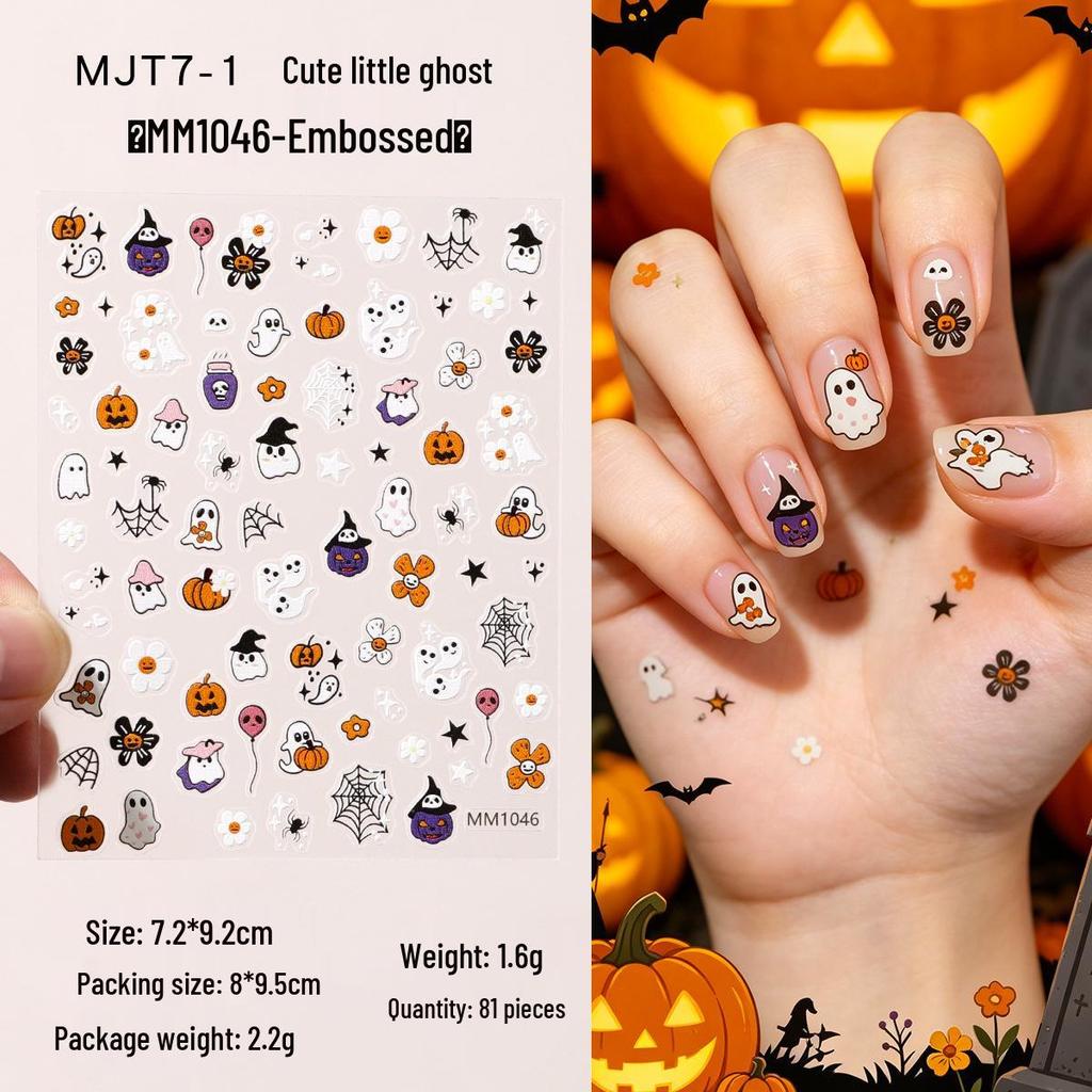 Halloween Cartoon Ghost & Spider Nail Stickers - Cute Internet Celebrity Design with Lip Back Adhesive