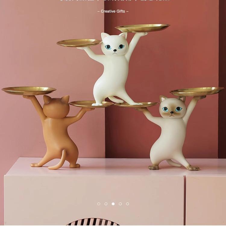 Creative Cat Sand Sculpture Tray: Cartoon Key Storage & Ornament for Living Room or Entrance, Perfect Housewarming Gift