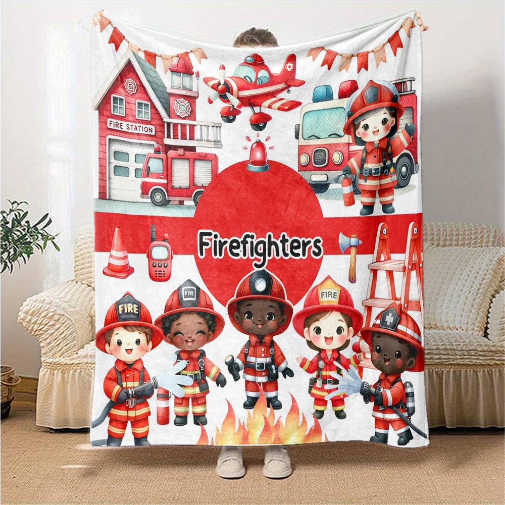 Feuerwehr-Thema Bedruckte Decke - Perfekt für Sofa, Bett, Reisen & Outdoor-Nutzung | Maschinenwaschbar, Gemütlich & Langlebig.