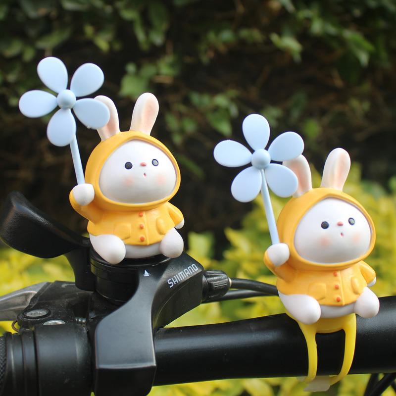 Adorable Rabbit Windmill Bamboo Dragonfly Dashboard Ornament for Scooters, Cars, Bikes, and Motorcycles.