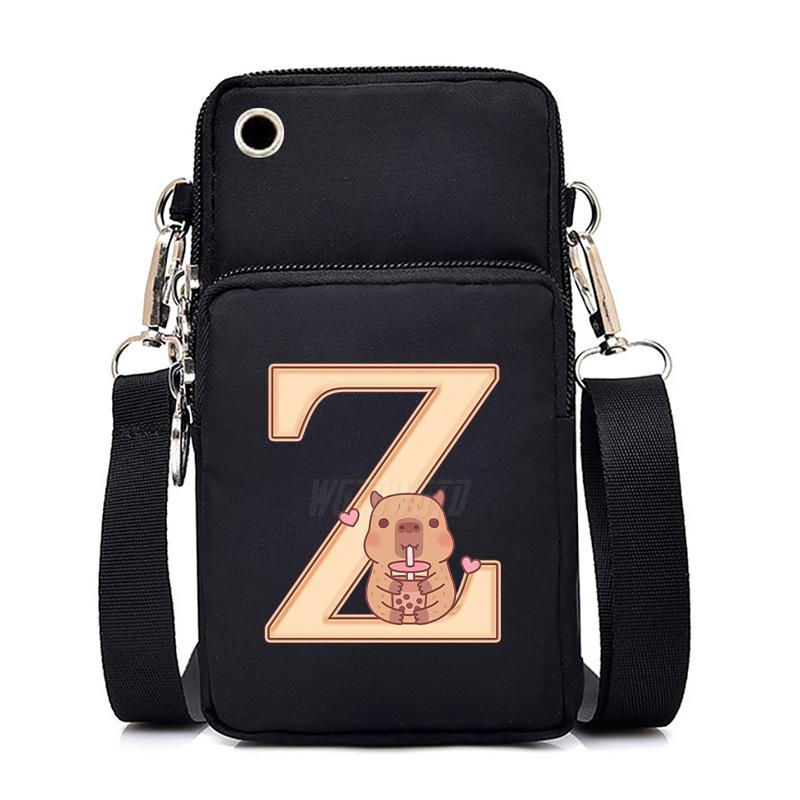 Lightweight Multifunctional Oblique Span Bag Fashion Kapibara Letter Print Black Change Bag Casual Shoulder Bag