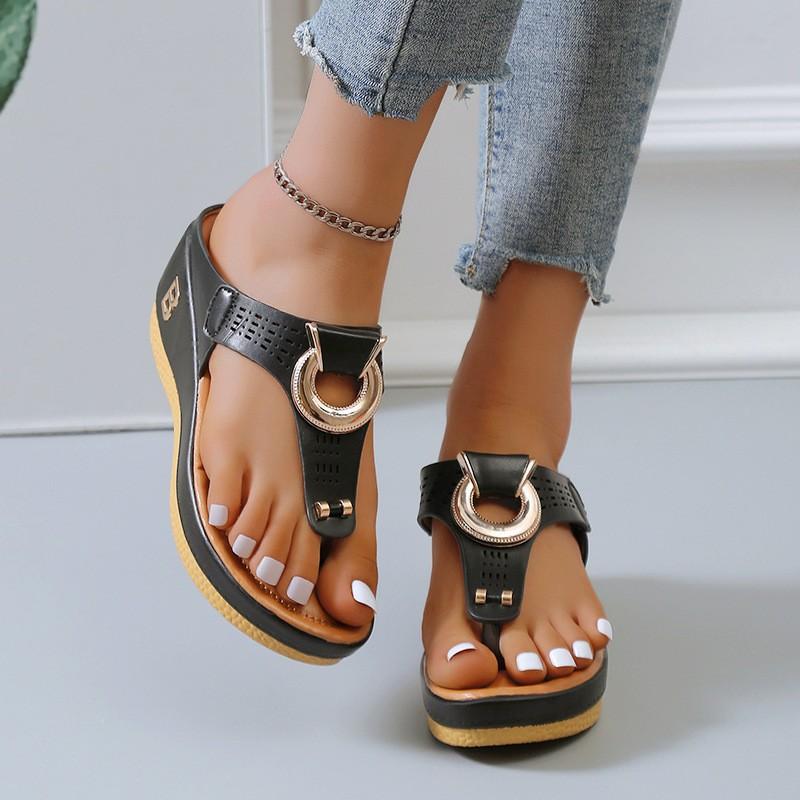 Damen Wildleder Zehentrenner Schuhe mit Keilabsatz Bequeme Dicke Sohle Weiche Keilsandalen Modische Korrigierende Strandschuhe Sandalen