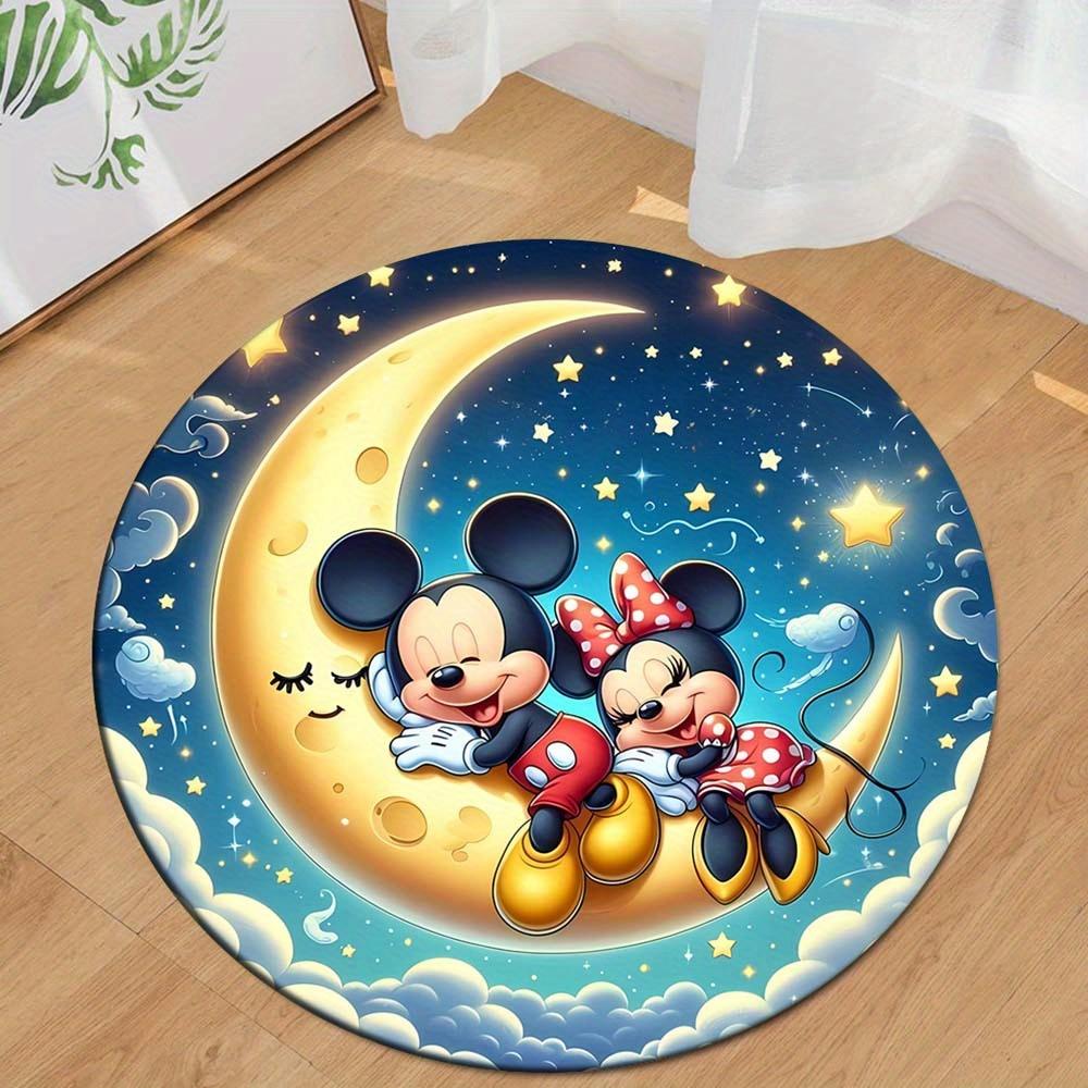 

1pc Mickey Mouse Sleeping Minnie&Mickey Round Area Rug , Playroom Bedroom Living Room Indoor Decor Rug , Perfect for Leisure Areas , Bedside 80cm/31.5in