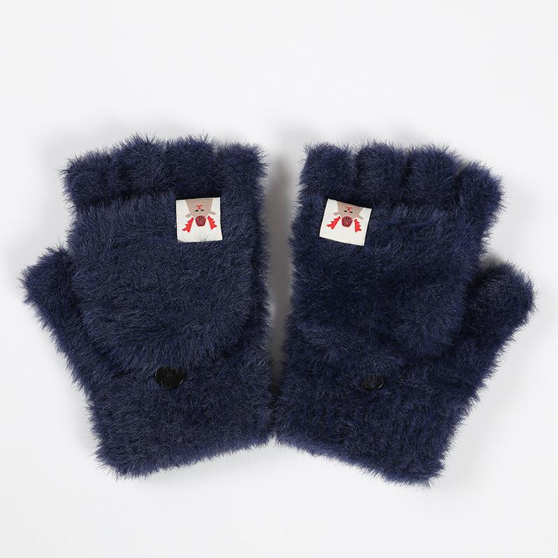 Outdoor Women Imitation Velvet Gloves Touch Screen Lovely Half-Finger Flip-Top Outdoors Gloves Solid Color Soft Knitted Mittens