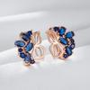 Rose Gold Color Fine Drop Earrings For Women Crystal Flower Blue Natural Zircon Accessories Daily Vintage Jewelry