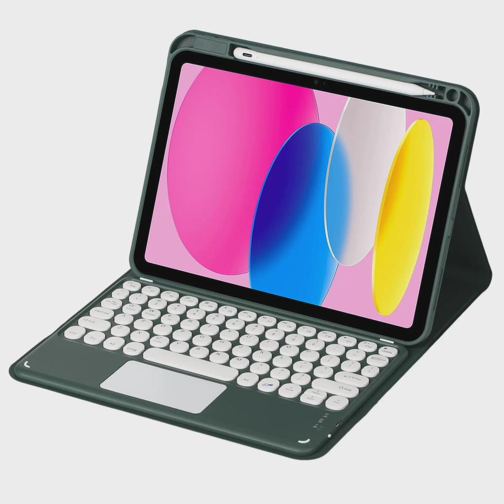 iPad 10.2 Keyboard Cover with Pro11 Round Keycaps, Air5 Pen Slot, and Touch Keyboard