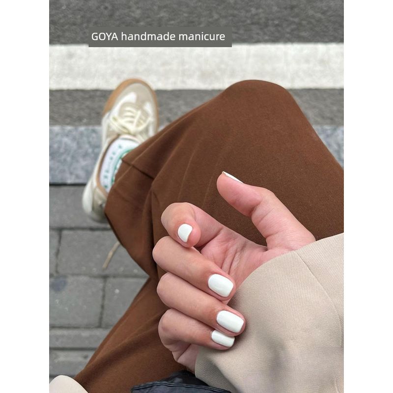 

Wear Armor Pure Color White Glaze Surface Waterproof Short Mid Length Long Length Nail Stickers Square Head Fake Nails Pregnant Women Short square round L