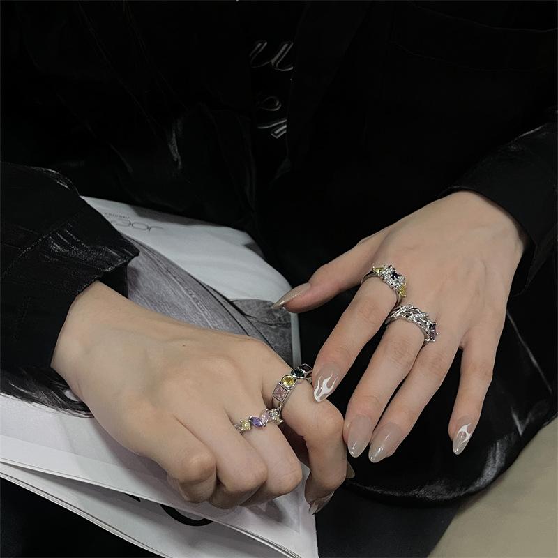 Impression Garden Dopamine Color Zir*****Pen Ring Women'S Niche Design High-End Jewelry Personalized Index Finger Ring